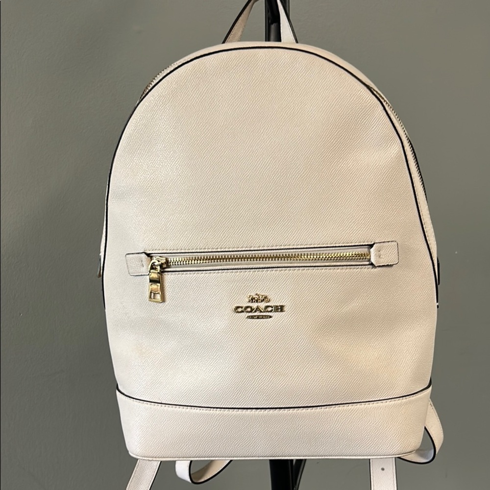 Coach Cream Pebbled Leather Backpack with Gold-Tone Hardware